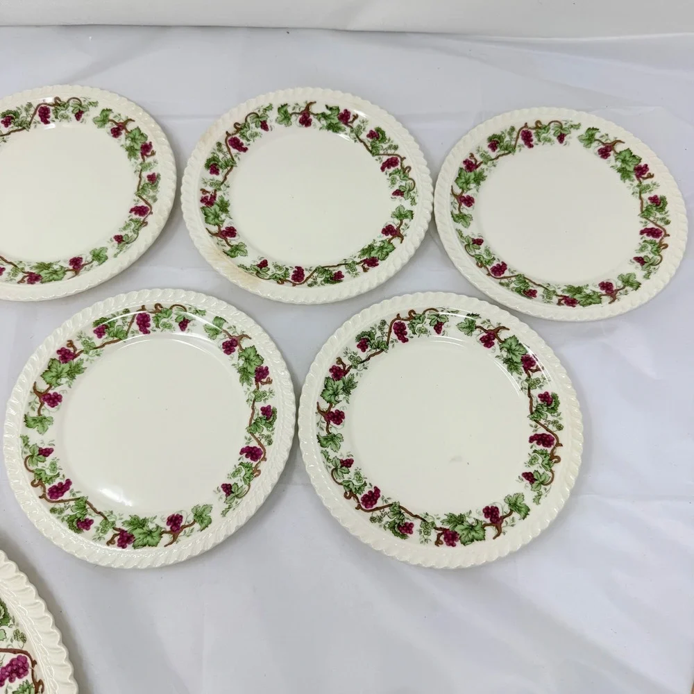 Harker Pottery Royal Gadroon Mixed Plate Lot 8pc Grape Ivy Scalloped 9.25in USA